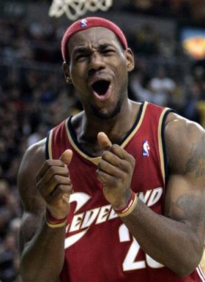 Cleveland Cavaliers' LeBron James reacts to a call in favor of the Seattle SuperSonics late in the fourth quarter Friday, Dec. 2, 2005, in Seattle. 